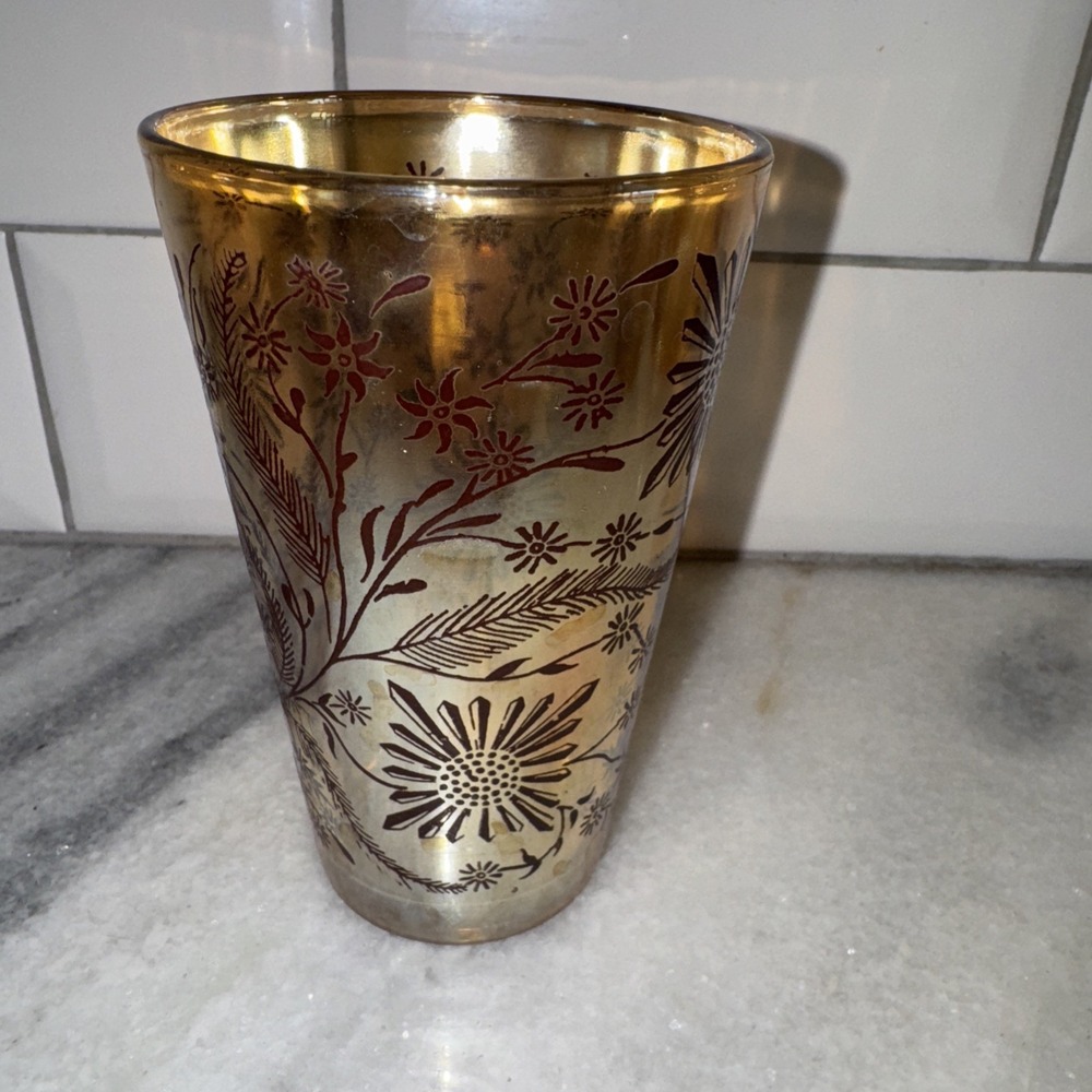 VtgJeanette Marigold Carnival Glass Cosmos Pitcher /6 Glasses 1950's MCMGW0051 - Picture 2 of 14